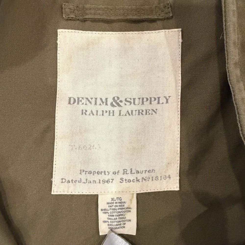 Denim Supply Ralph Lauren Jacket Mens XL Green Military M65 Field Coat USA Flag